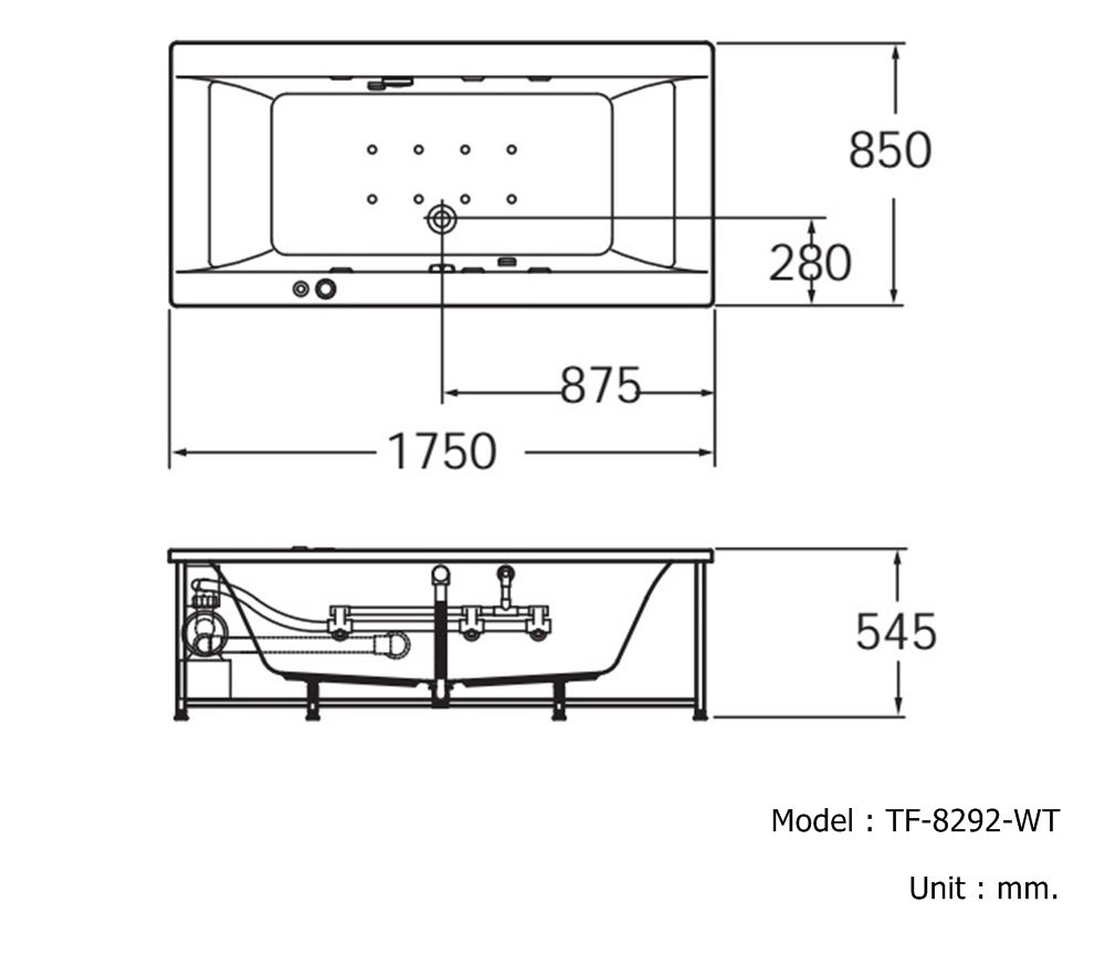 8292-WT อ่างอาบน้ำระบบน้ำวน อัดอากาศพร้อมหมอน รุ่น Plaza *คลิกดู ...